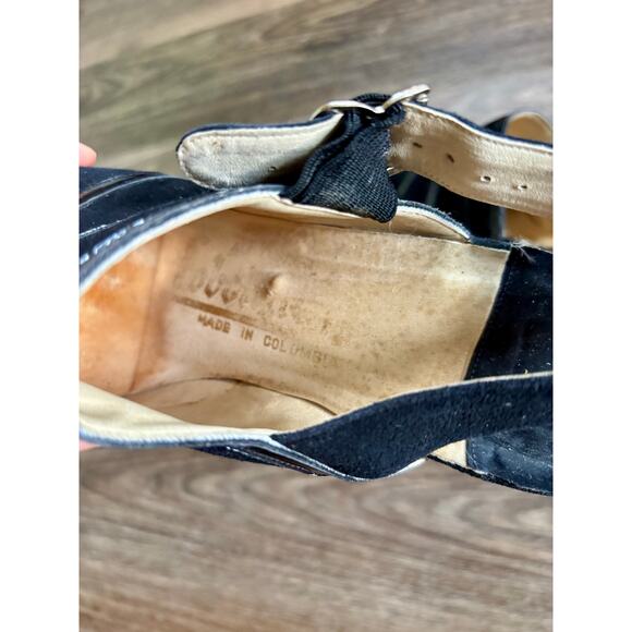 Vintage 1970s Faux Black Suede & Patent Leather Clogs Sling Back AS IS - Picture 11 of 11